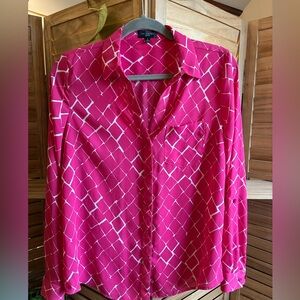 The Limited Ashton White Pattern Fuchsia Button-Up Blouse